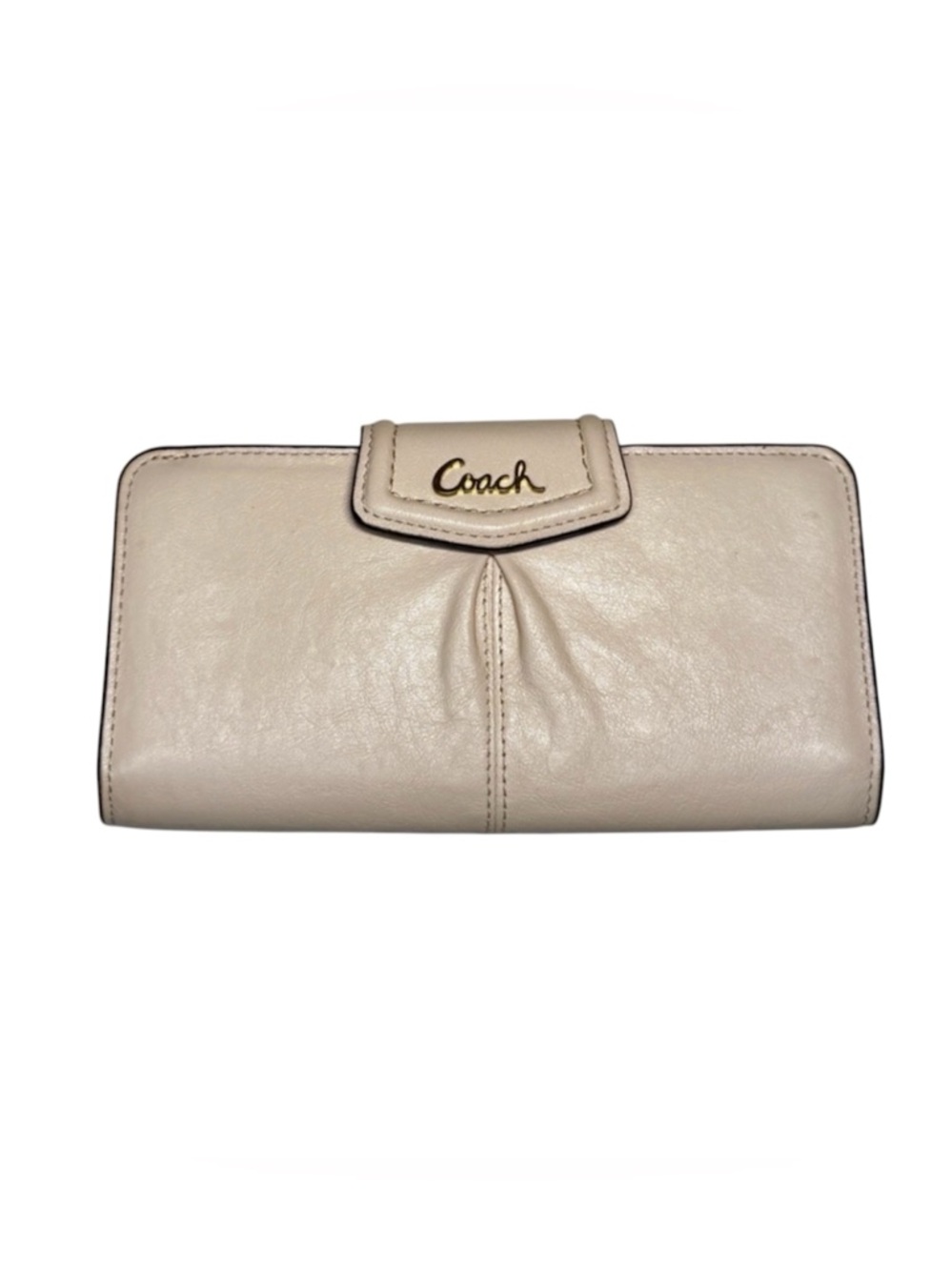 Coach Ashley Cream Bifold Pleated Leather Wallet